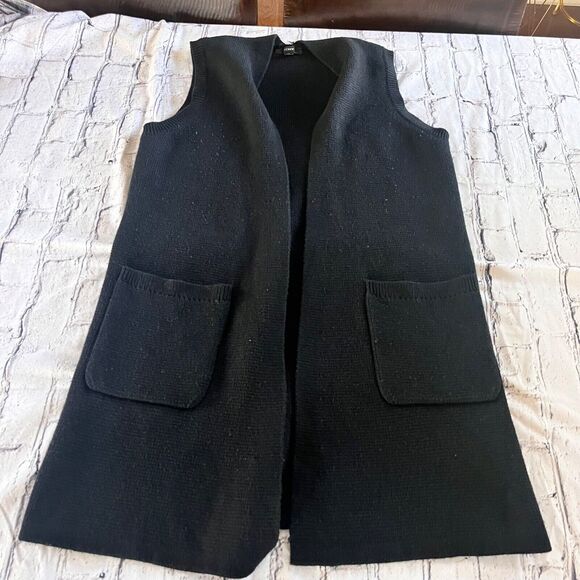 J. Crew Long Knit Vest-Jacket Wool Blend Black Cardigan Preppy Classic S Pockets - Picture 2 of 7